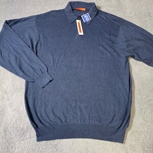 Axis Mens M Polo Sweater Navy Blue Cashmere Blend Long Sleeve Made Italy F9007